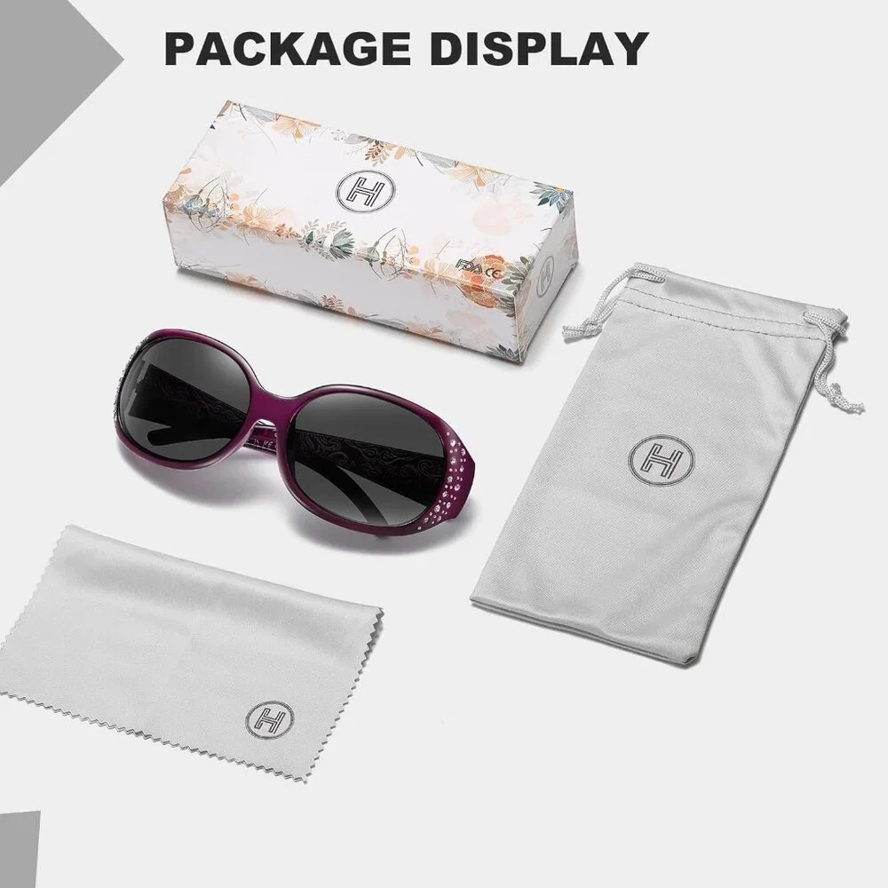 Womens Polarized Purple Frame Eyes Protection Sunglasses Rhinestone Around Wrap